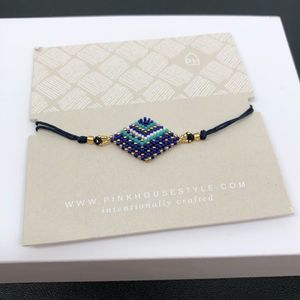 Miyuki Blue Diamond Delicate Beaded Pull Adjustable Bracelet
